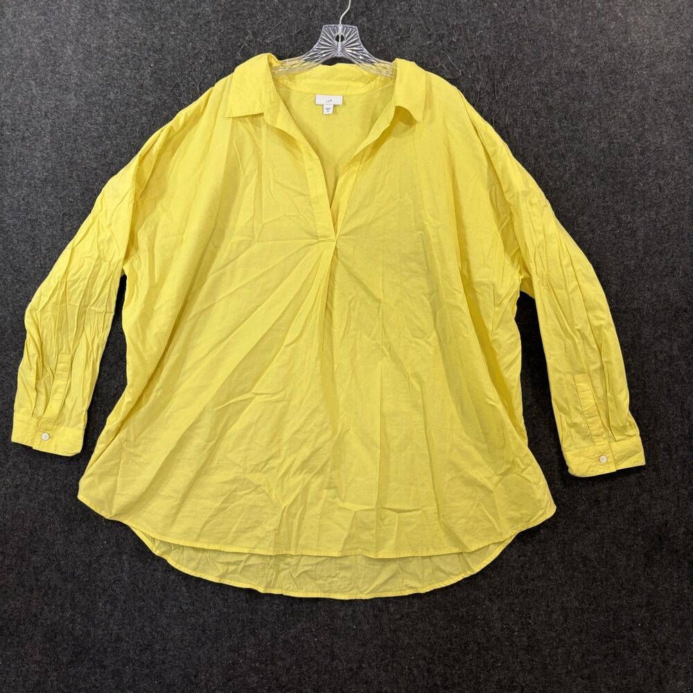 J Jill Blouse Women's 3X Plus Yellow Collared Pleated Long Sleeve Tunic Top